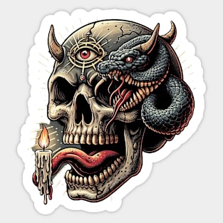 A Skull and Serpent: Unveiling Evil Power and the Third Eye Sticker